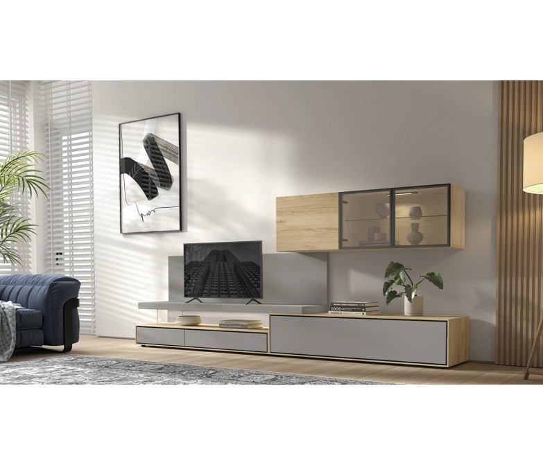 Mueble TV con luz led sensor de movimiento y vitrina DS533109