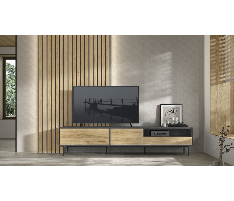 Mueble TV con panel alistonado y luz led DS533112