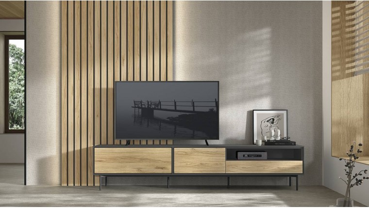 Mueble TV con panel alistonado y luz led DS533112