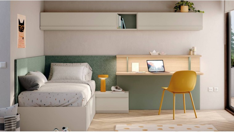 Dormitorio juvenil DDS306STY15 con escritorio colgado