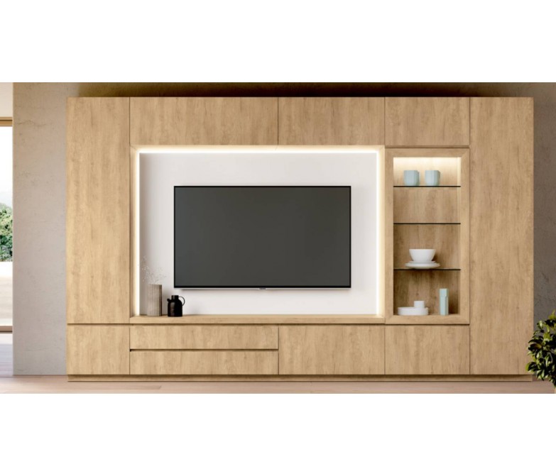 Mueble salón TV de colores cálidos con luz LED DS950A03