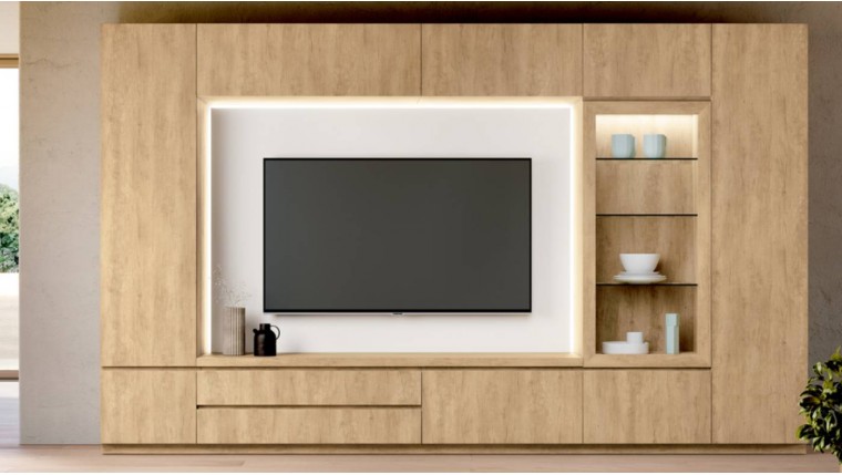 Mueble salón TV de colores cálidos con luz LED DS950A03