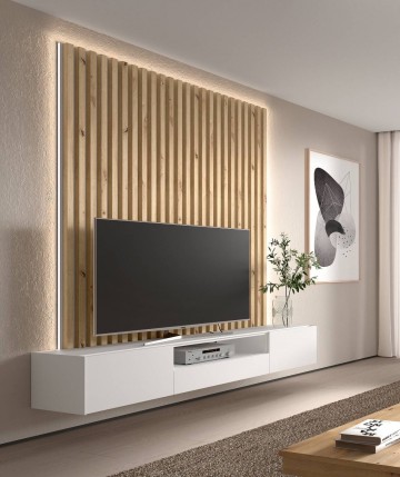 Mueble de salón con panel alistonado y luz led DS648N025