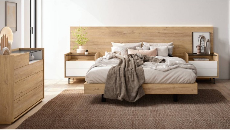 Dormitorio con comoda y luz led en cabecero DS849BED08