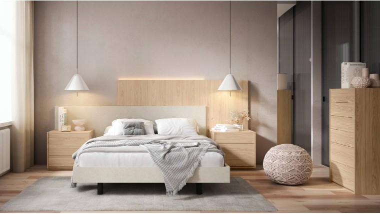 Dormitorio con luz led en cabecero y sinfonier DS849BED11