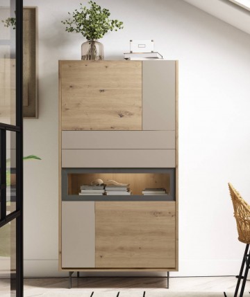 Mueble auxiliar vitrina con puerta abatible y con luz led DS849ST