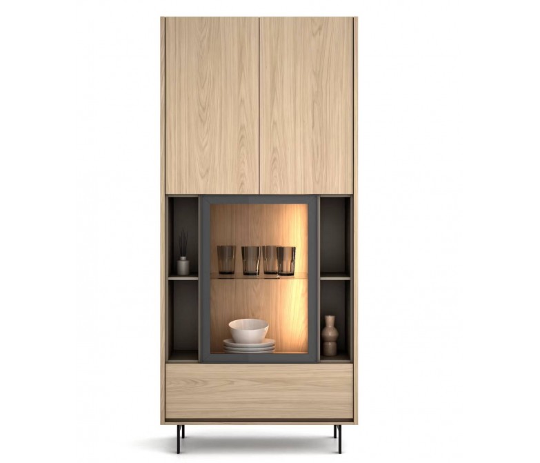 Mueble auxiliar /vitrina alto con 2 puertas de madera y luz led DS849DN
