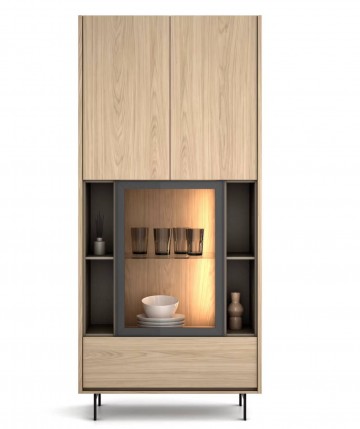 Mueble auxiliar /vitrina alto con 2 puertas de madera y luz led DS849DN