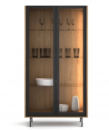 Mueble auxiliar alto vitrina con 2 puertas de aluminio y luz led DS849NM