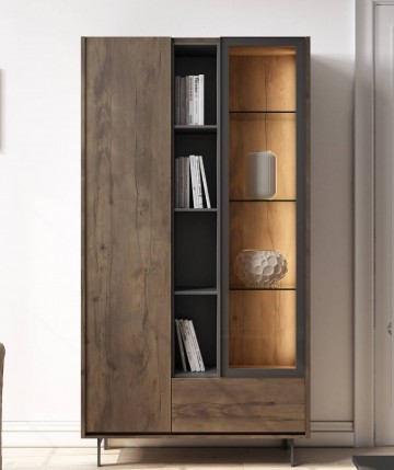 Mueble auxiliar vitrina con puerta de madera y luz led DS849LK