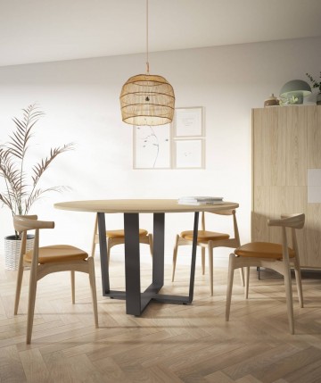 Mesa de comedor redonda fija con patas metálicas DS849GN