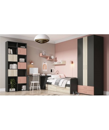 Cama nido juvenil con librería y armario de 2 puertas DS430CMP4