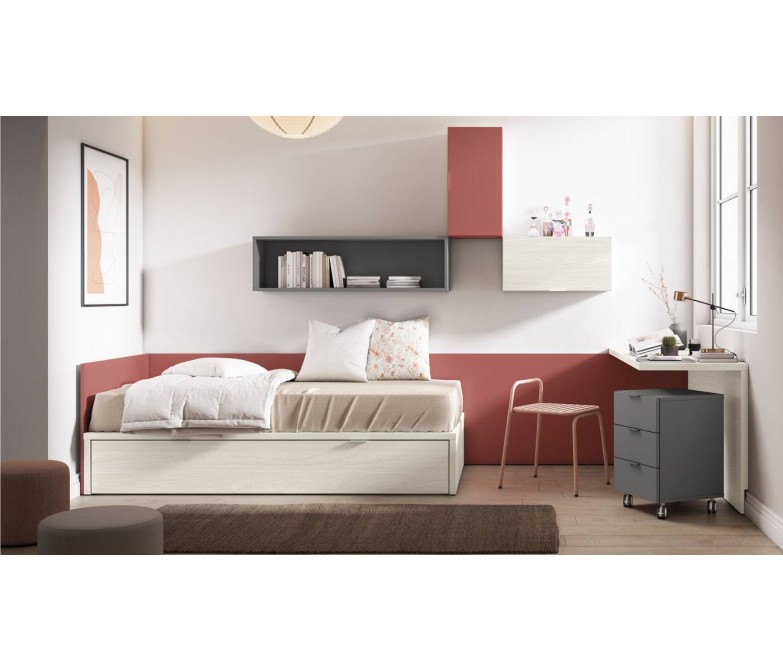 Cama compacta juvenil c/escritorio y módulos colgados DS430CMP13