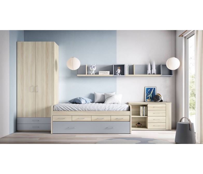 Cama compacta juvenil con armario de 2 puertas +cajones DS430CMP17
