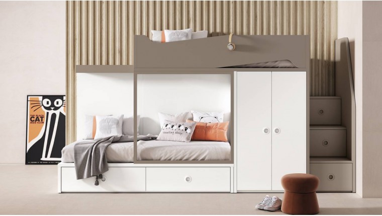 Dormitorio juvenil compacto con cama alta DS430CMP79