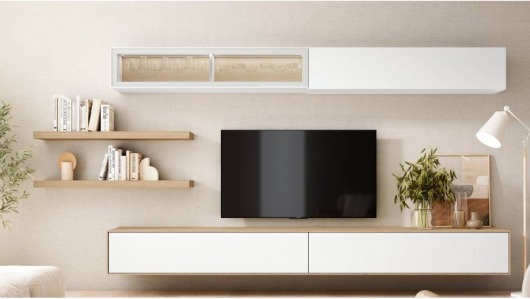Mueble de salón elegante con baldas y modulo colgado DS459BE9