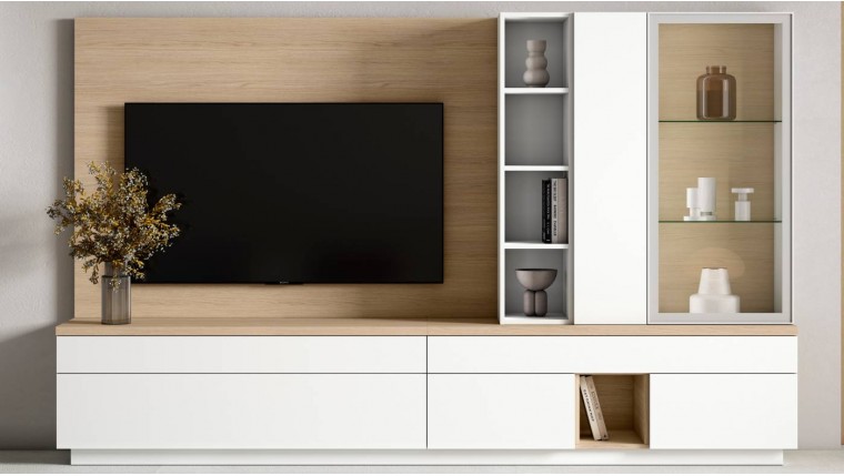 Mueble de salón con panel TV liso y estanteria DS459BE33