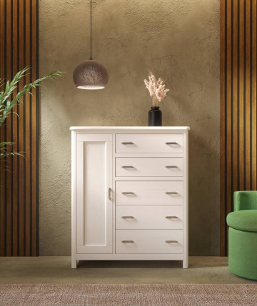 Cómoda de madera con puerta y 5 cajones DS880CD006