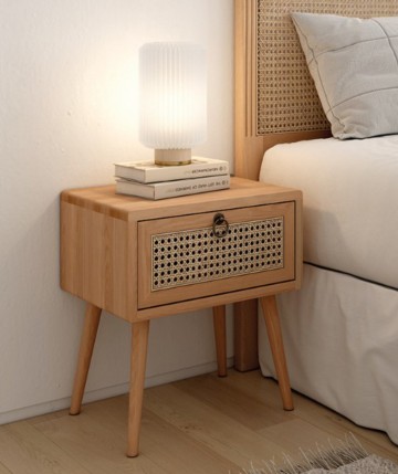 Mesita de noche madera y ratán DS474SLV