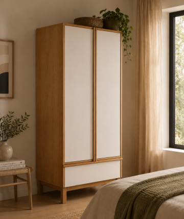Armario de madera maciza con puertas abatibles y cajón DS380ST
