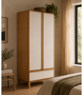 Armario de madera maciza con puertas abatibles y cajón DS380ST