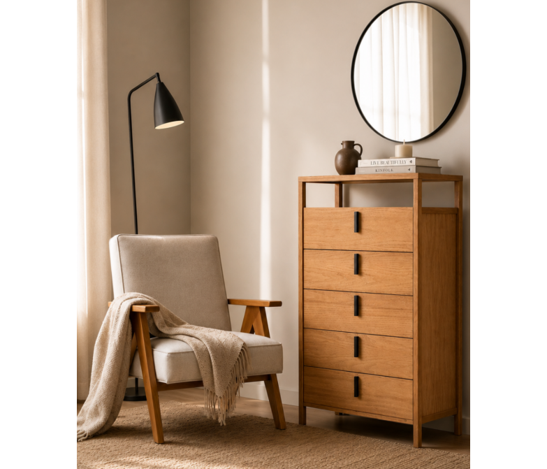 Conjunto dormitorio en madera maciza con armario, cómoda y mesitas DS380ST