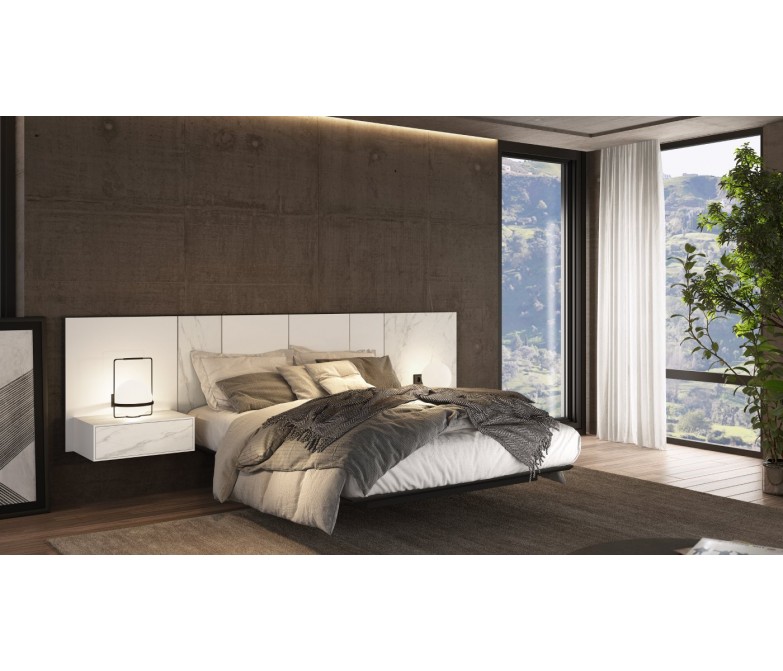 Dormitorio moderno cabecero y mesitas suspendidas efecto mármol DS700CMP2