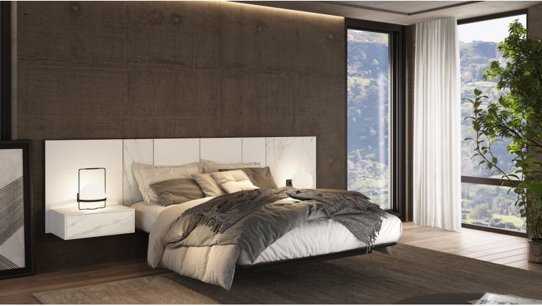 Dormitorio moderno cabecero y mesitas suspendidas efecto mármol DS700CMP2