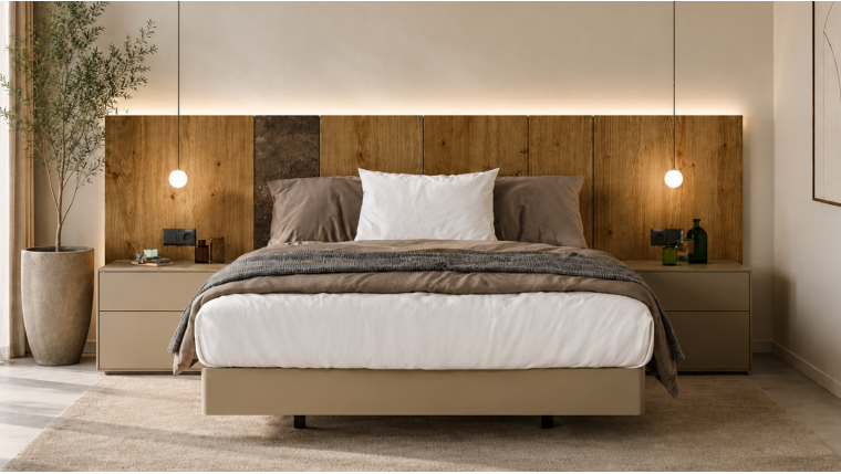 Dormitorio moderno de madera, panel porcelánico y lacado DS700CMP04