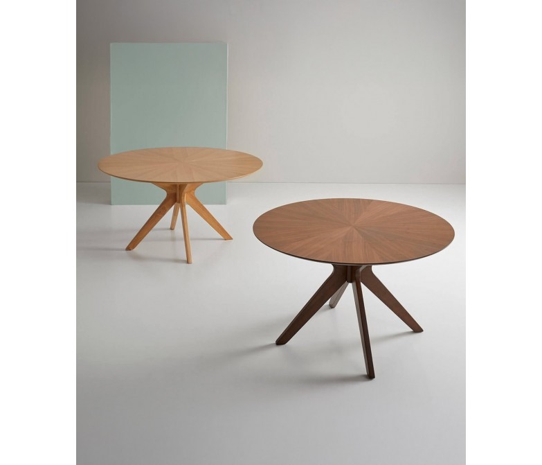 Mesa fija de madera redonda con patas tipo aspa