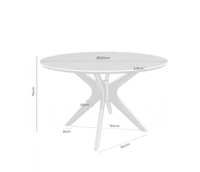 Mesa fija de madera redonda con patas tipo aspa