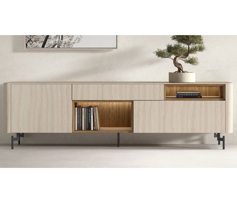 Aparador moderno en acabado efecto piedra con detalles en madera DS648B034