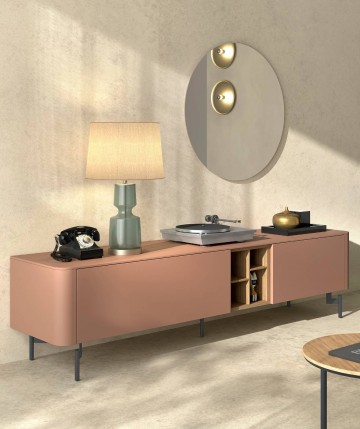 Aparador moderno en color terracota con detalles en madera DS648B041