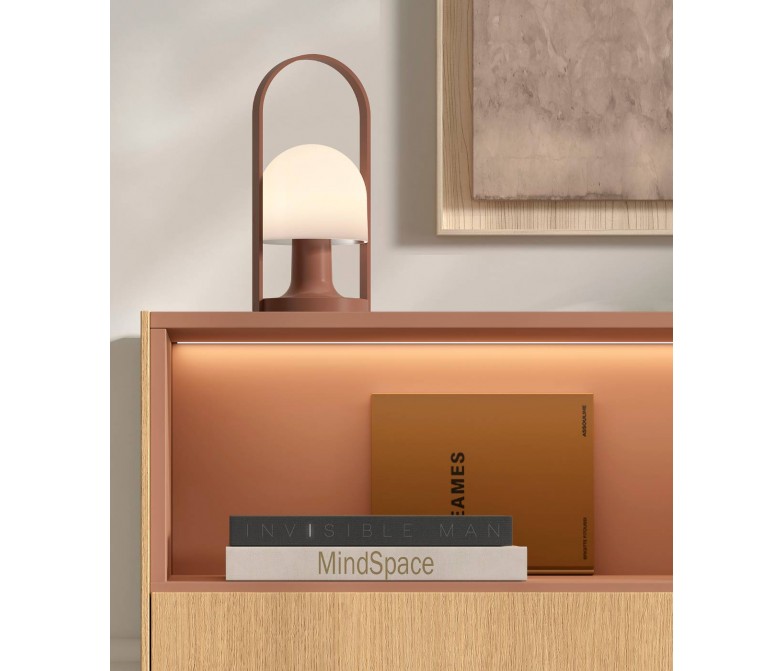 Aparador alto moderno en acabado madera natural y terracota DS648B060