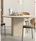 Mesa de comedor redonda con base central en acabado piedra DS648B068