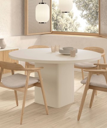 Mesa de comedor redonda  con base central geométrica DS648B081