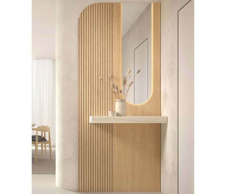 Mueble recibidor de madera con espejo  DS648B131
