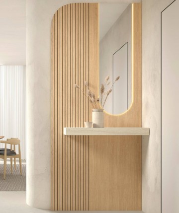 Mueble recibidor de madera con espejo  DS648B131