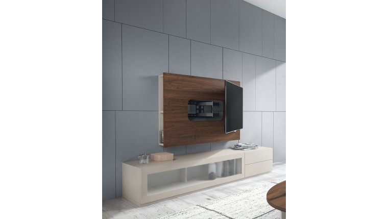 Composición salón con panel TV y soporte giratorio