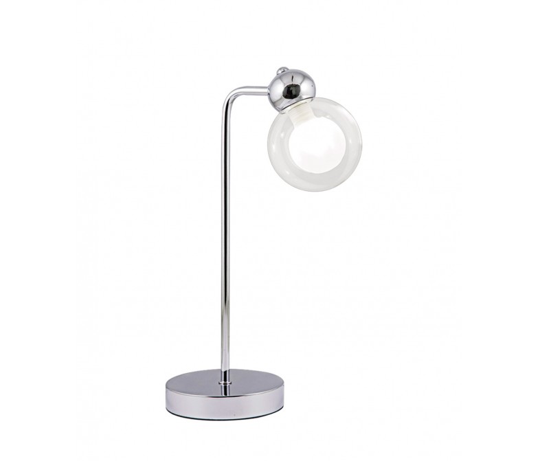 Lámpara de mesa con esfera de cristal y pie cromado
