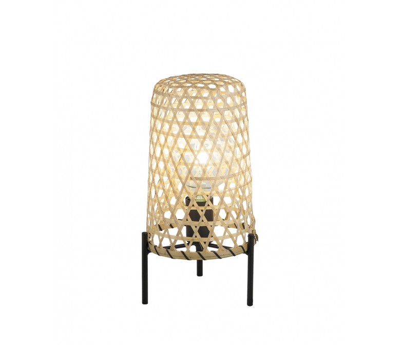 Lámpara de mesa tipo portavelas con pantalla de bambú