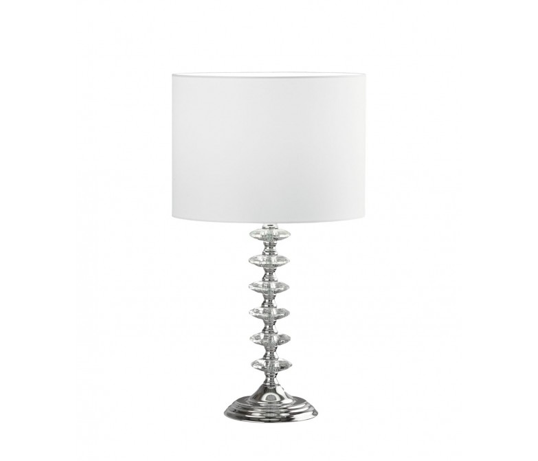 Lámpara de mesa con pie de metal y detalles de cristal