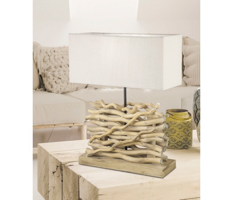 Lámpara de mesa rectangular con pie de ratán