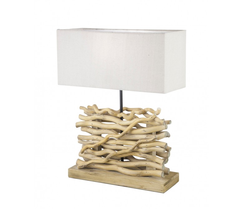Lámpara de mesa rectangular con pie de ratán
