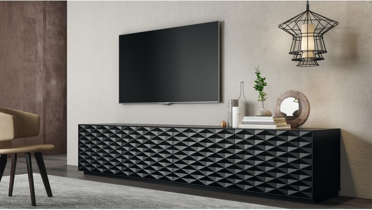 Mueble TV / Aparador negro con frente tridimensional