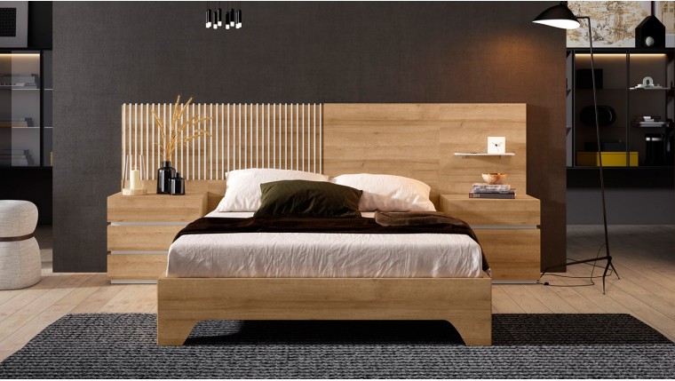 Dormitorio con piezas verticales en cabezal