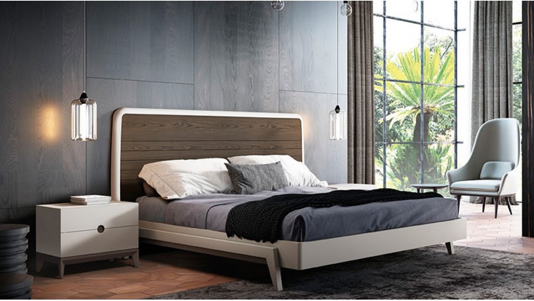 Dormitorio visón con cabezal tapizado en horizontal
