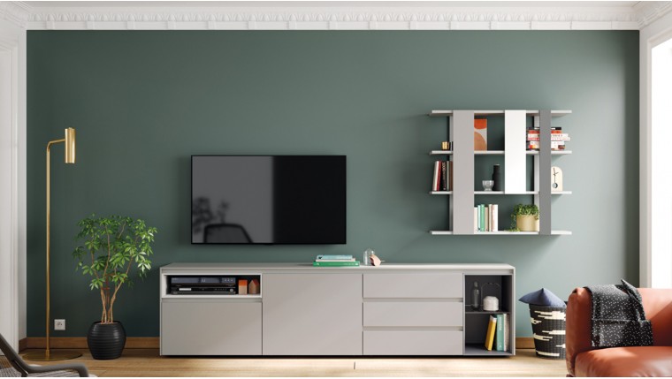 Composición salón con mueble TV alto