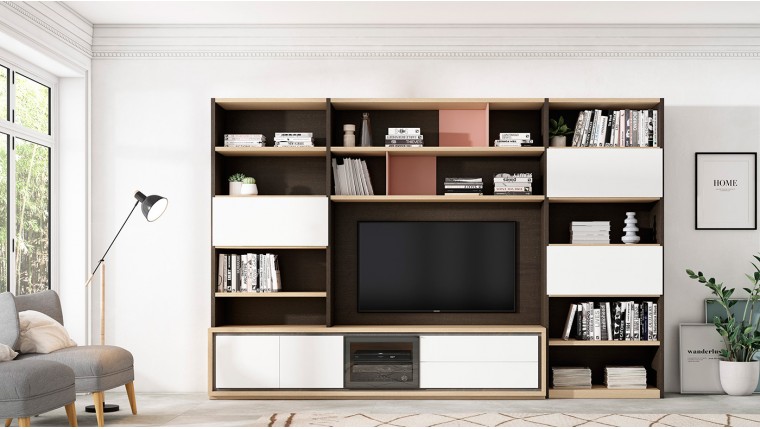 Mueble TV combinando dos chapas de madera