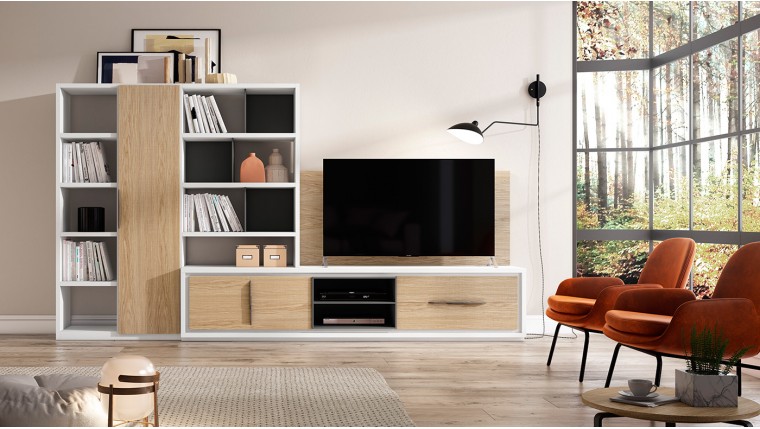Mueble TV en chapa natural y blanco